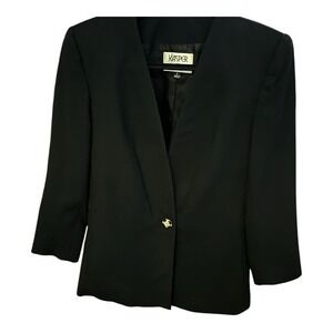 Vintage Hailey Bieber Style‎ Black Blazer | Gold Button Minimal Jacket Sz 6